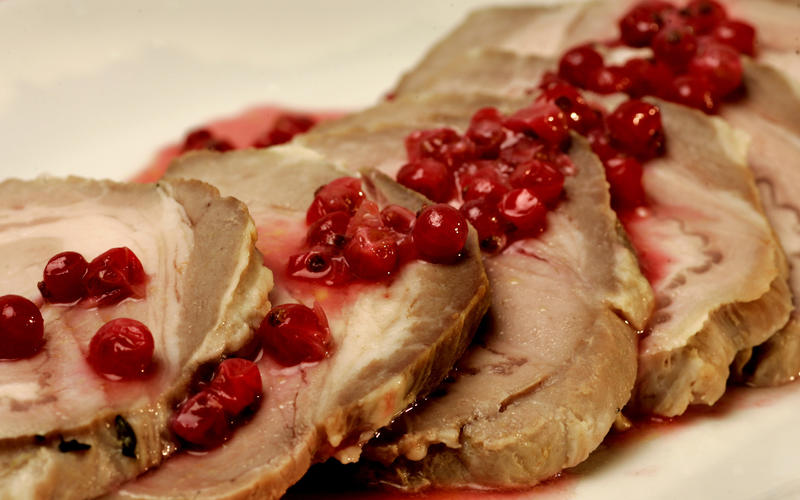 Roast pork loin with red currants