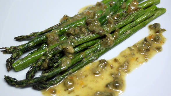 Roasted Asparagus with Sweet Caper Vinaigrette