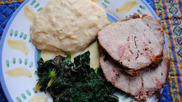 Roasted Pork Loin with Kale and Polenta