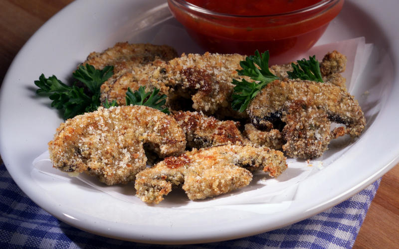 Roasted portabello mushrooms with red sauce