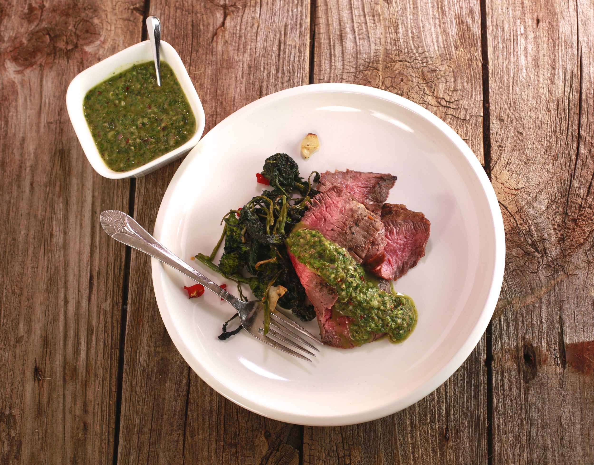 Roasted Rapini and Sliced Steak with Lemony Salsa Verde
