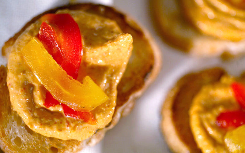 Roasted red pepper crostini