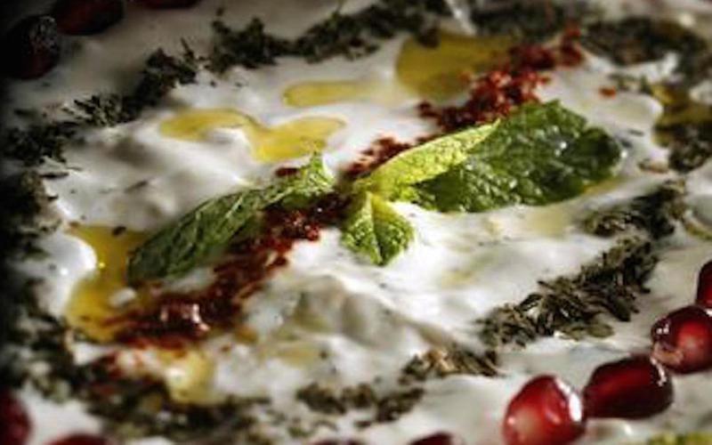 Roasted zucchini and labneh dip with mint