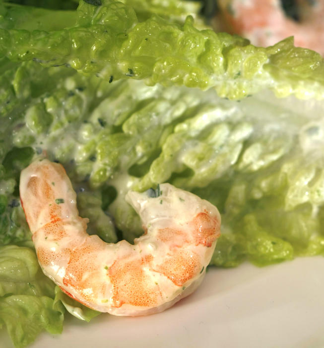 Romaine salad with shrimp and Green Goddess dressing