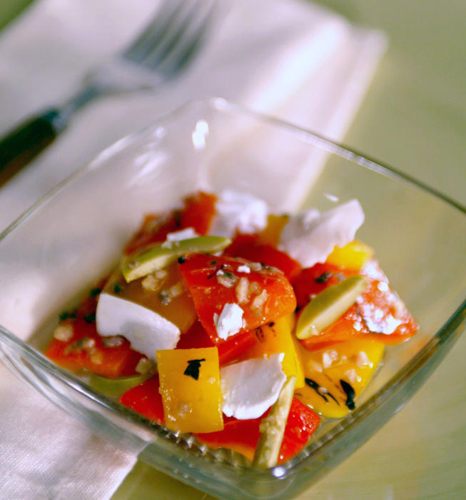 Salad of roasted peppers and ricotta salata