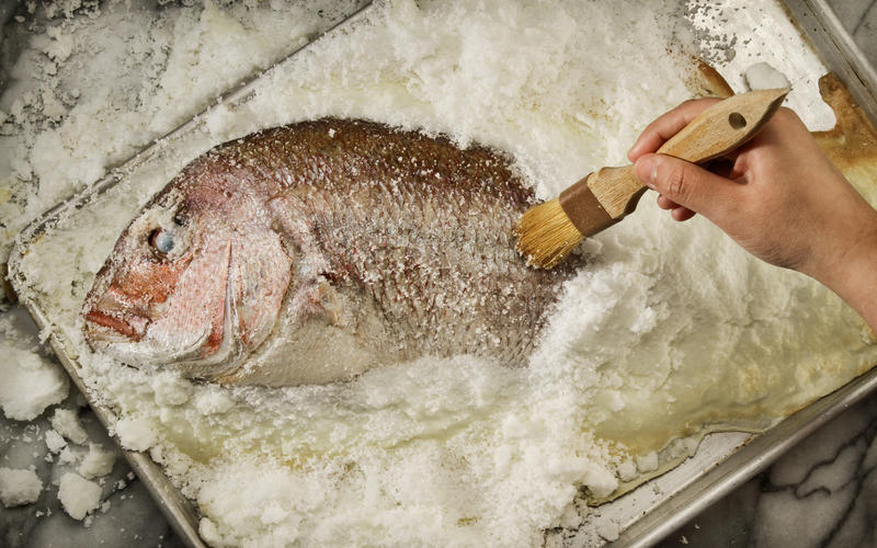 Salt-roasted sea bass