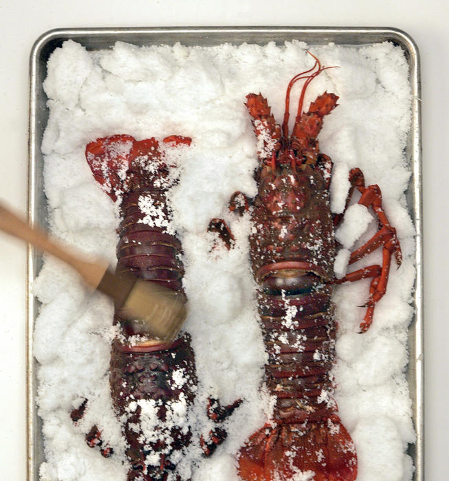 Salt-roasted spiny lobster with saffron aioli