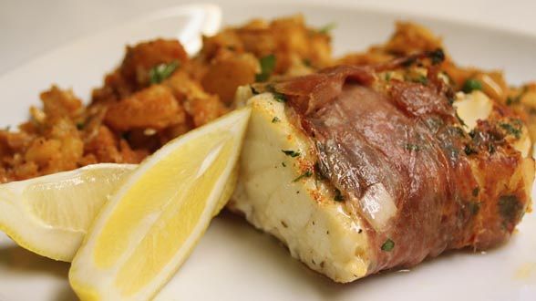 Serrano-Wrapped Fish with Crispy Potato Hash
