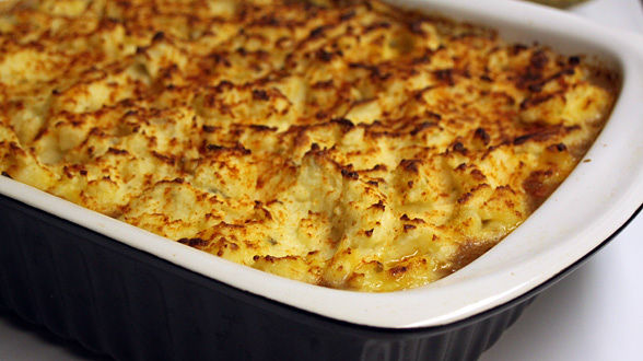 Shepherd’s Pie with Bacon, Beef and Horseradish Blue Cheese Potatoes