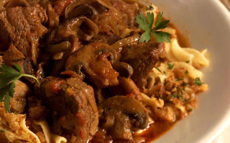Simmered Beef Goulash With Mushrooms