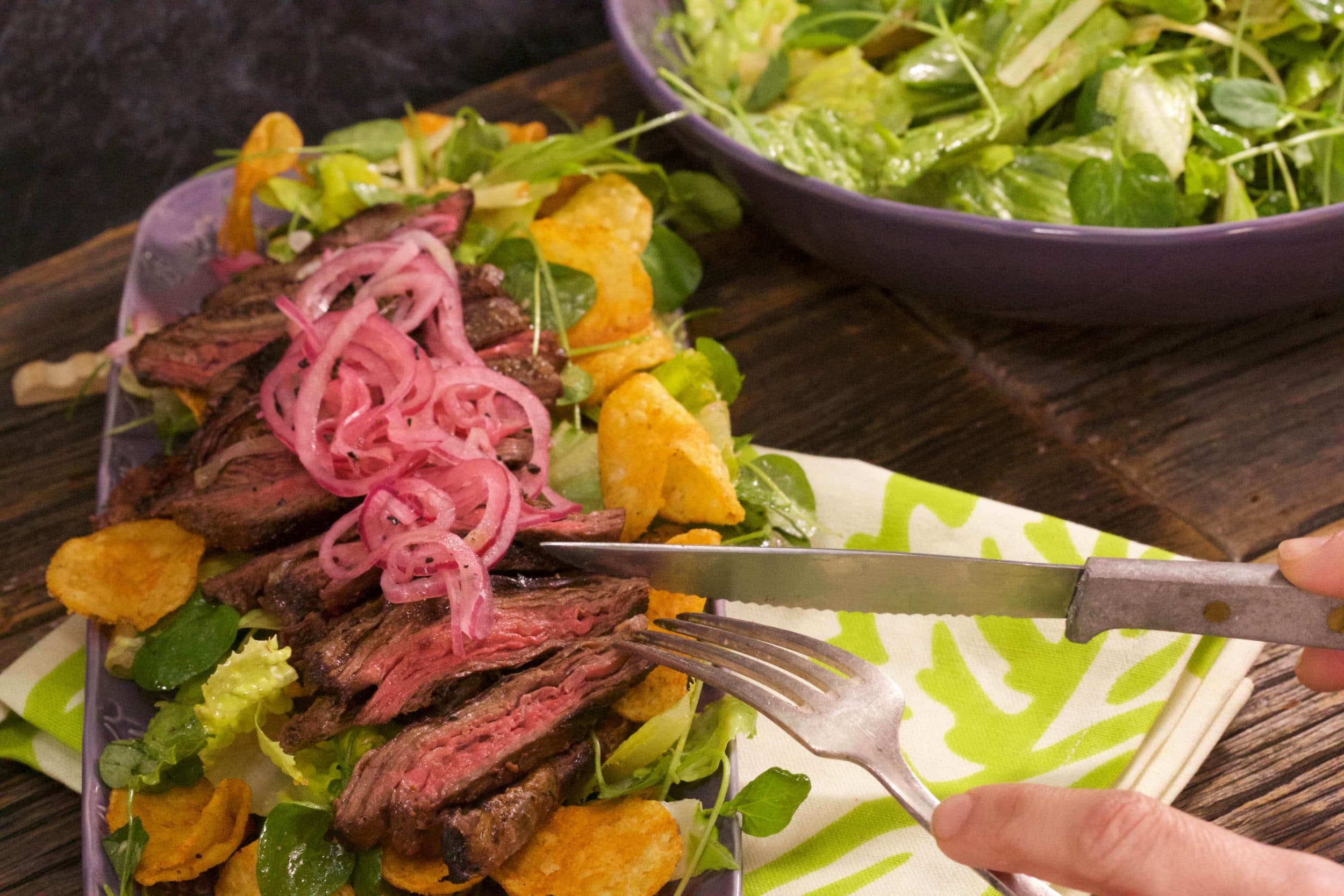 Sliced Steak Salad with Chipotle Vinaigrette and BBQ Chips