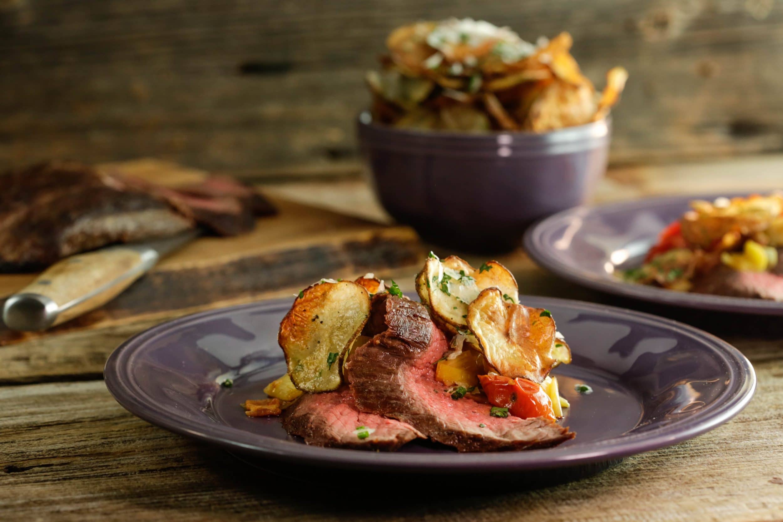 Sliced Steak with BLT Sauce with Truffle Oven Potato Chips