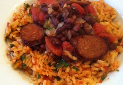 Smoky Red Rice and Chorizo with Black Beans