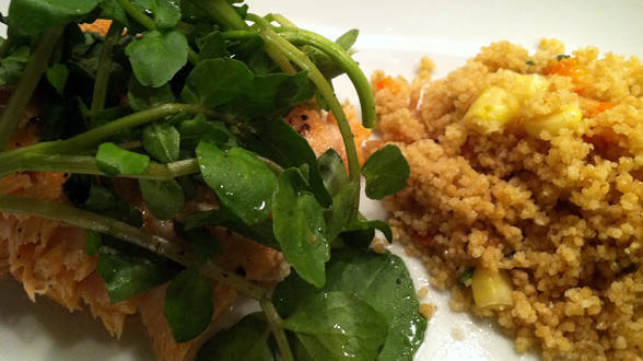 Smoky Salmon with Watercress and Bacon-Corn Couscous