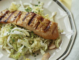Soy-Ginger Grilled Salmon and Napa Sesame Slaw