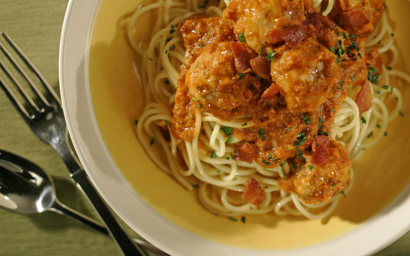 Spaghetti and rabbit meatballs