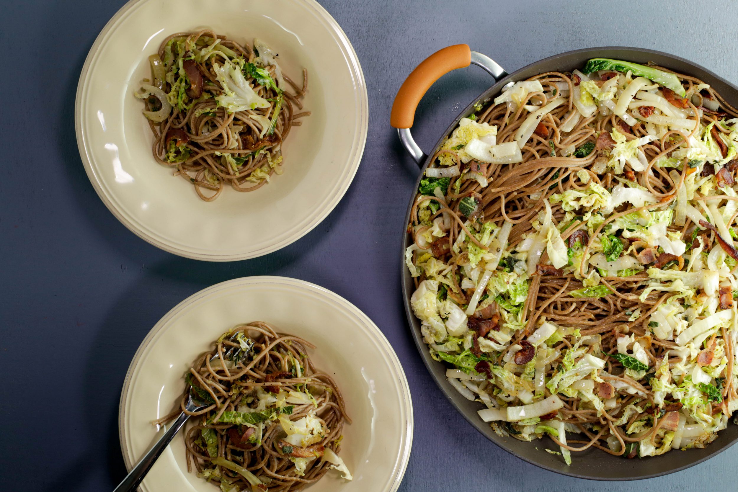 Spaghetti with Bacon and Cabbage