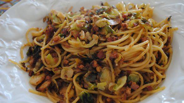 Spaghetti with Brussels and Bacon