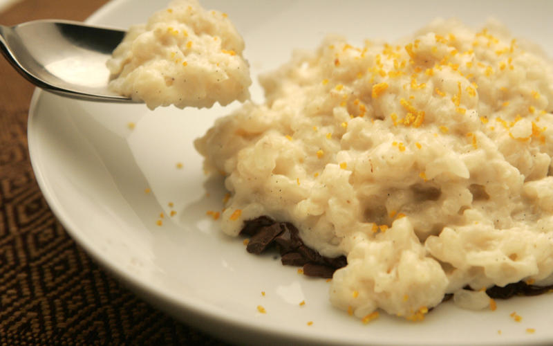 Spanish rice pudding with chocolate surprise