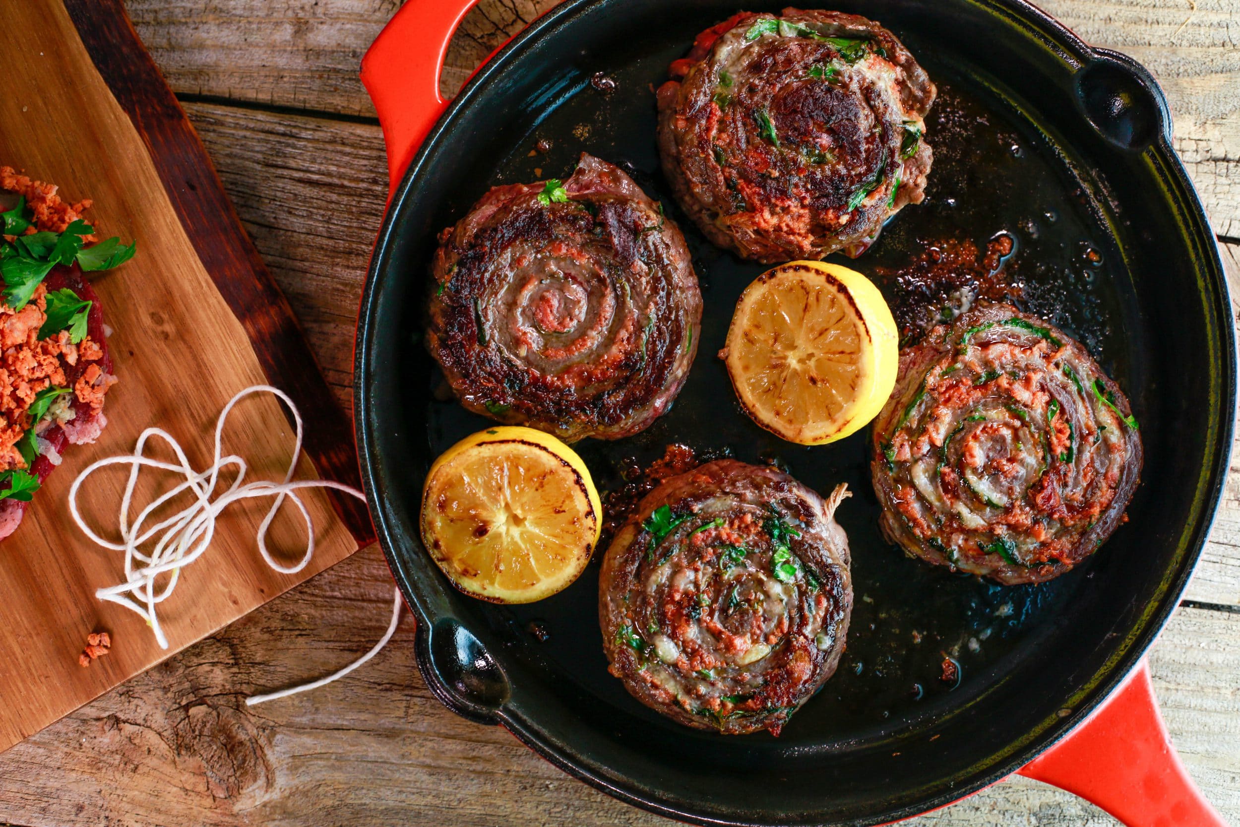Spanish-Style Skirt Steak Pinwheels