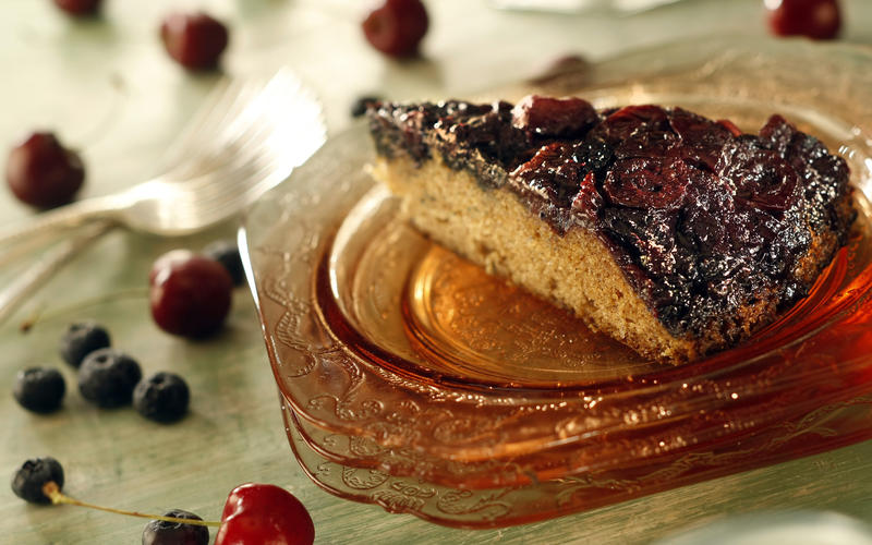 Spiced cherry and blueberry upside-down cake
