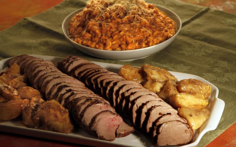 Spiced pork tenderloin with roasted apples and pumpkin risotto