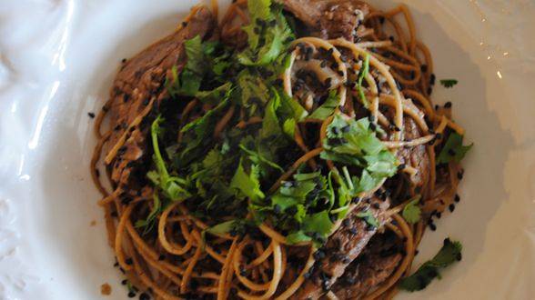 Spicy Sesame-Soy Soba and Sliced Steak
