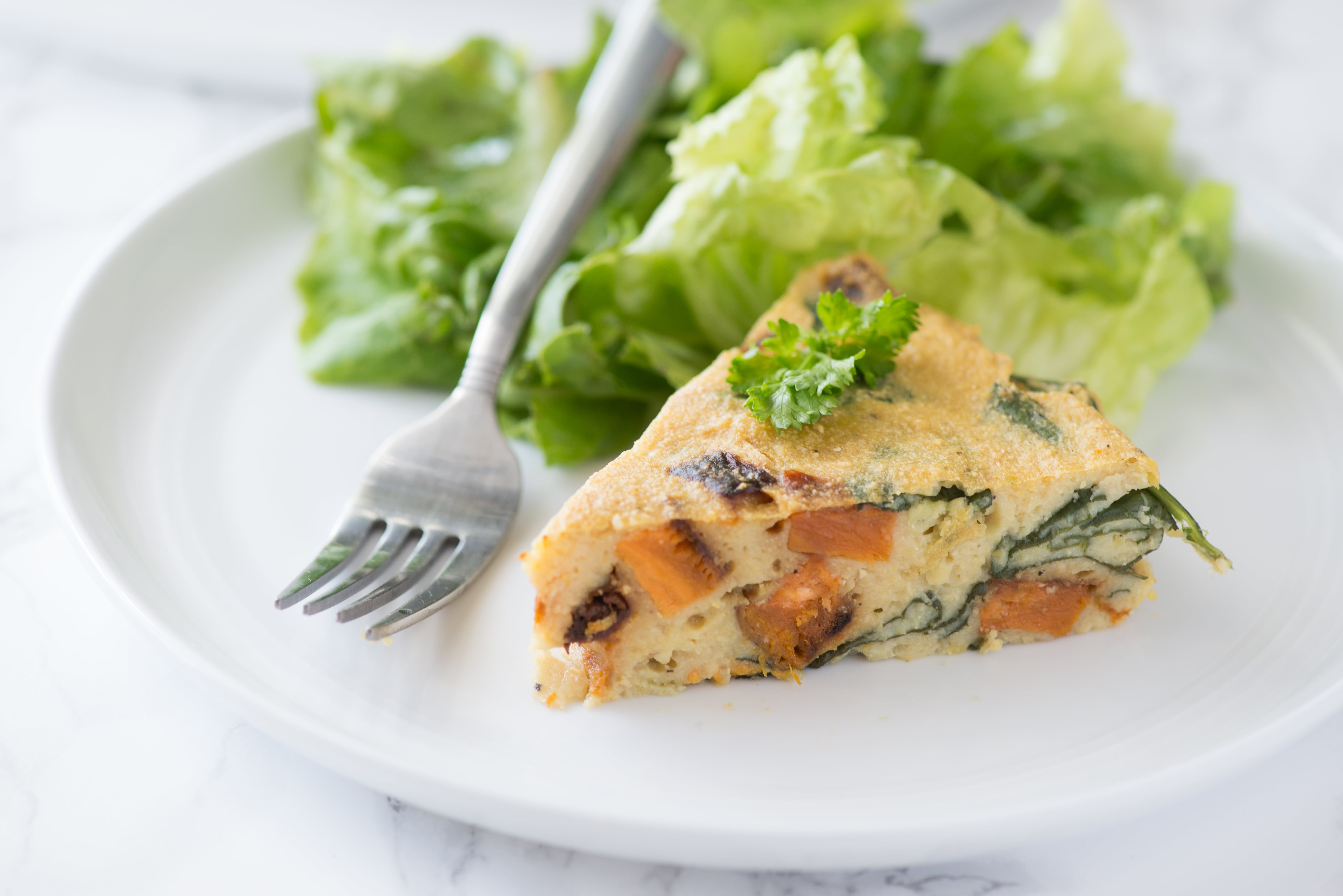 Spinach & Sweet Potato Chickpea Crustless Quiche