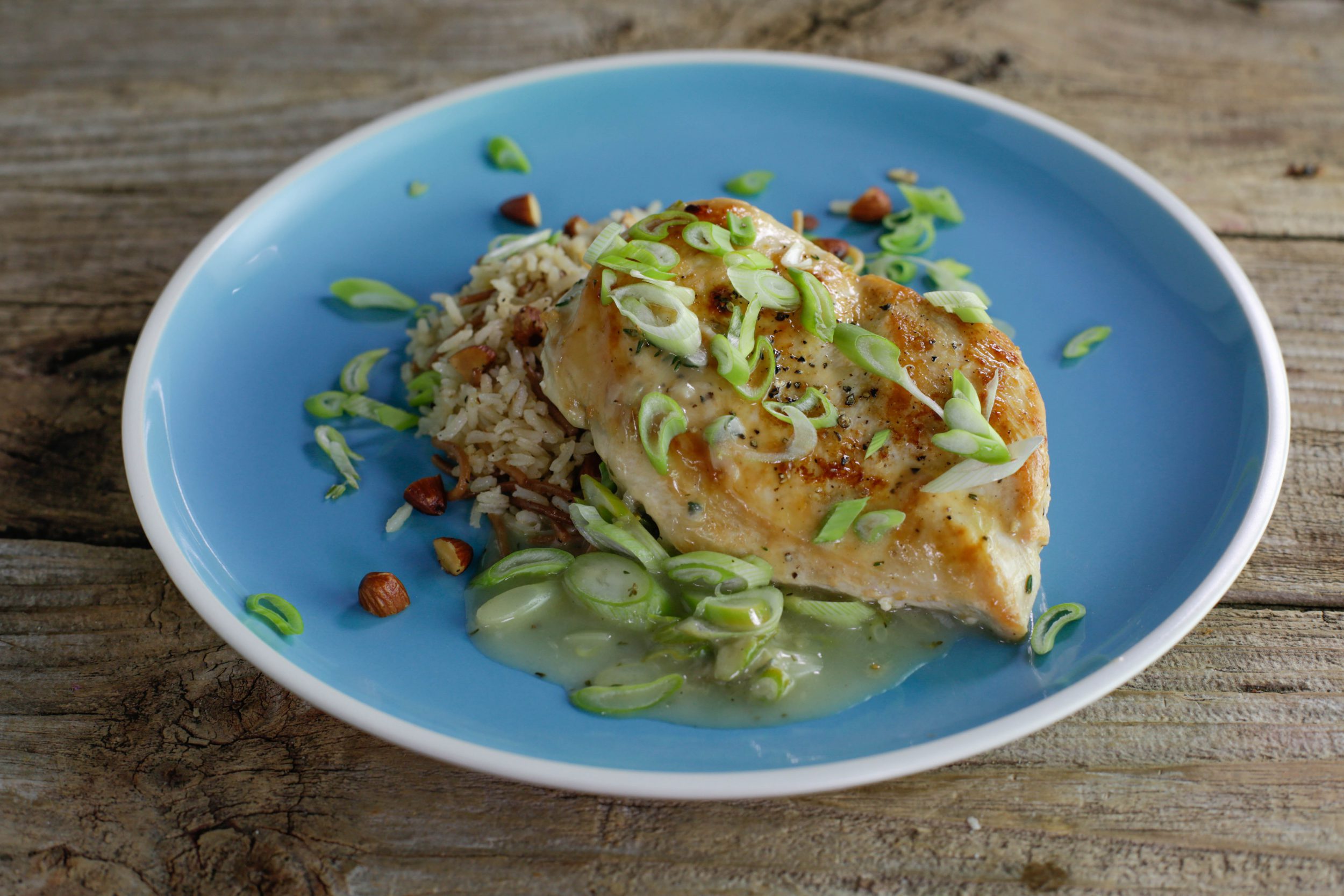 Spring Onion Chicken Breasts and Rice Pilaf with Almonds