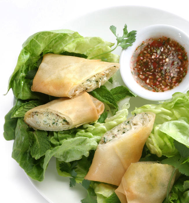 Spring rolls with crab and herbs