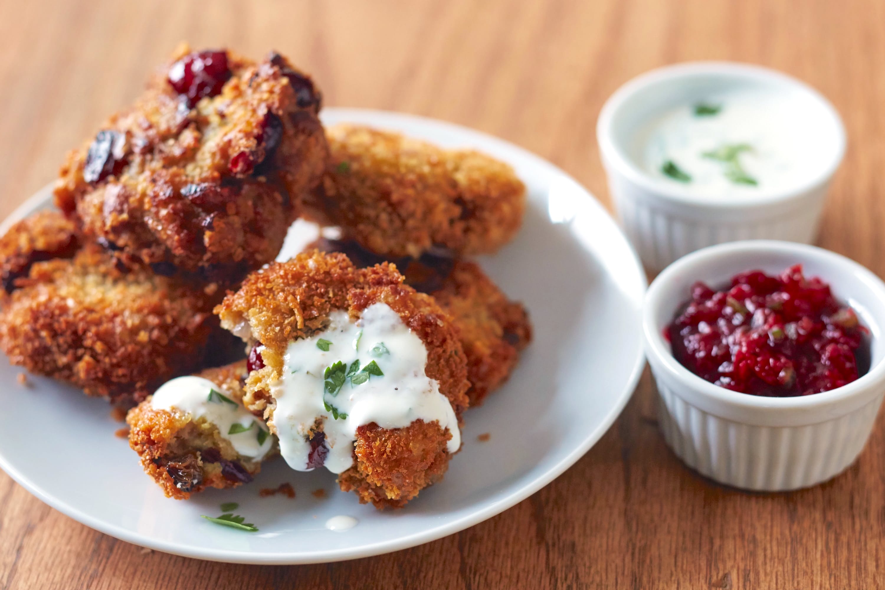 Stuffing Fritters with Cranberry-Jalapeño Sauce