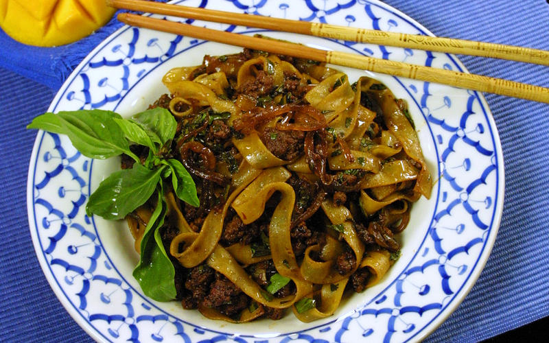 Thai Pork and Basil With Rice Noodles