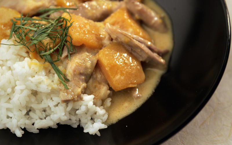 Thai red curry duck with pumpkin