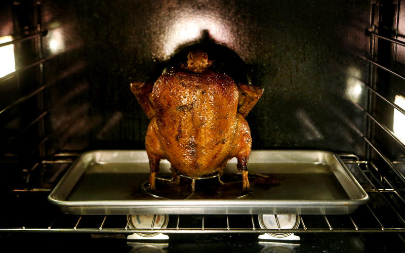Vertically-roasted duck
