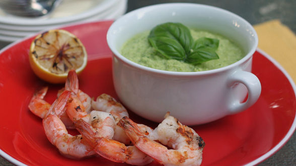 White Gazpacho with Grilled Shrimp