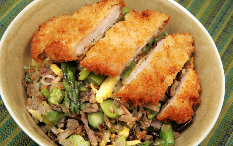 Wild rice katsudon with spring vegetables