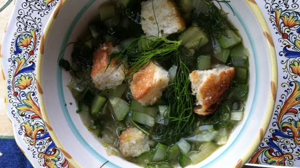 Zucchini and Fennel Soup with Garlic Croutons