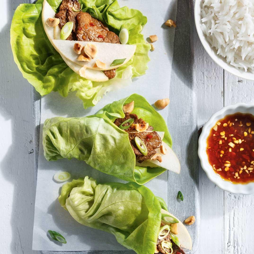 Beef and Pear Lettuce Wraps