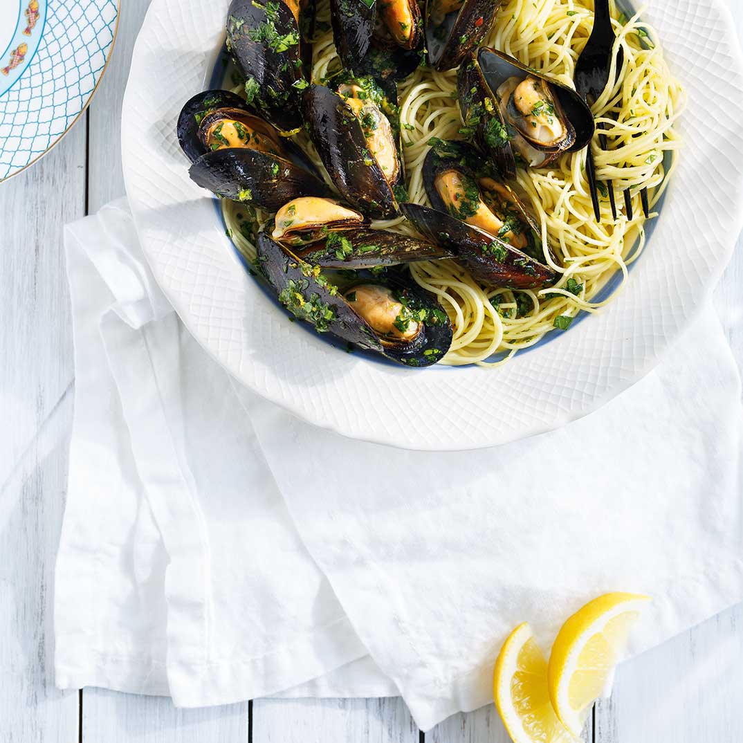 Capellini with Mussels and Anchovy Persillade