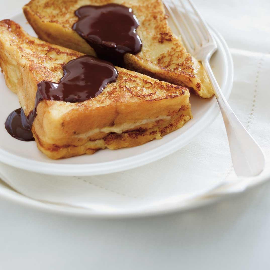 Caramelized Banana French Toast with Chocolate Sauce