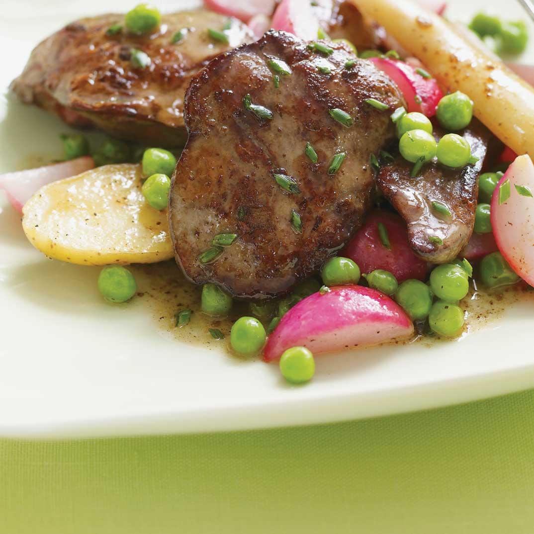 Chicken Livers with Radishes, Green Peas and Sherry