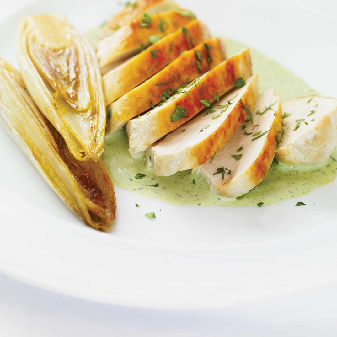 Chicken with Herb Sauce and Caramelized Endives