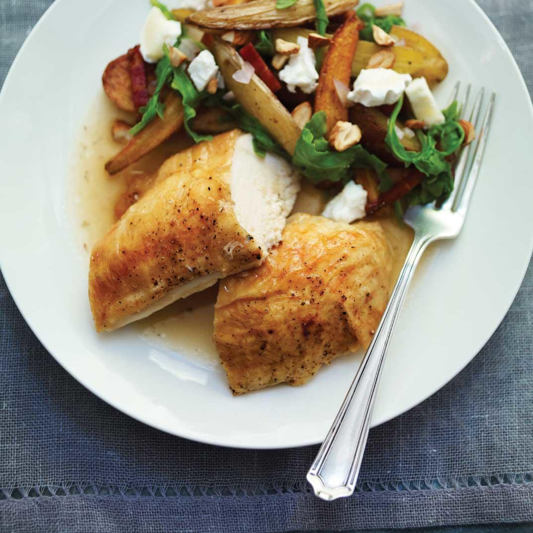 Chicken with Roasted Vegetable Salad and Goat Cheese