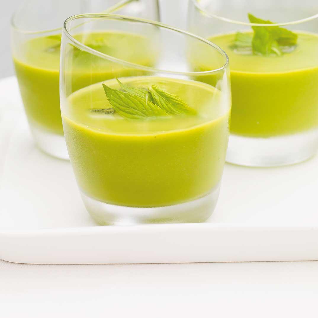 Chilled Green Pea Soup with Mint Ice Cubes