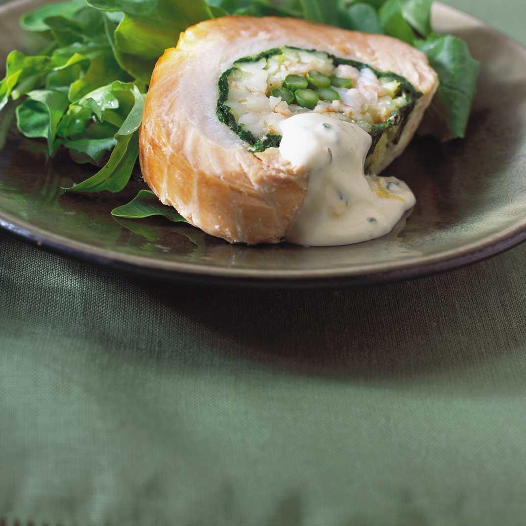 Cold Salmon Fillet Stuffed with Shrimp and Vegetables 