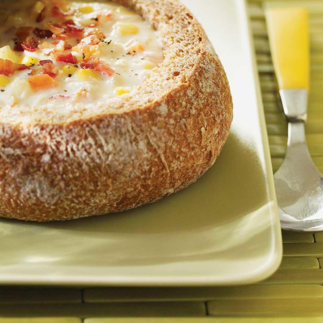 Crab Chowder in a Sourdough Bread Bowl