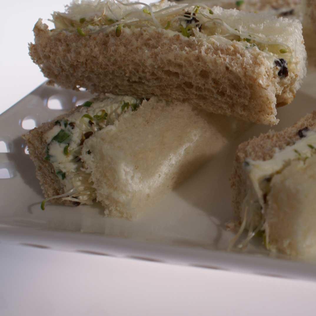 Cream cheese raisin and alfalfa sprout sandwiches