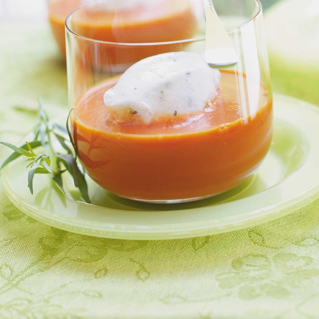 Cream of Tomato Soup with Tarragon Floating Islands