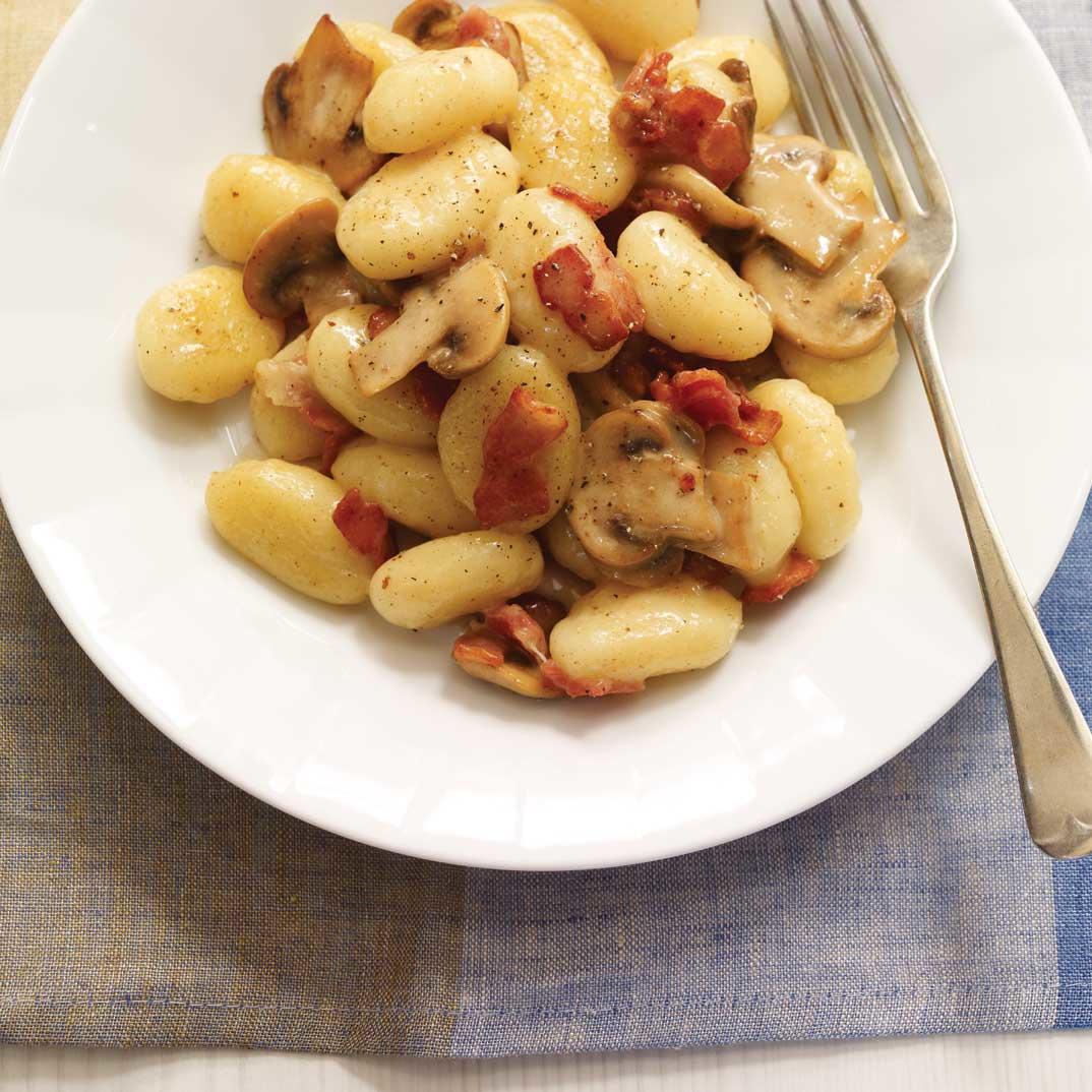 Creamy Cheese Gnocchi with Mushrooms and Bacon