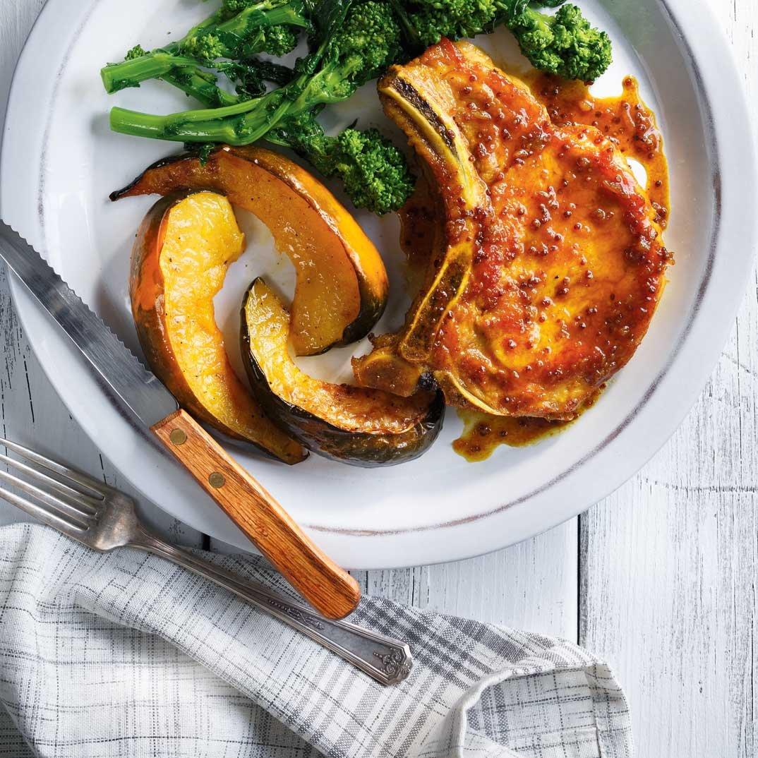 Curried Pork Chops with Roasted Squash